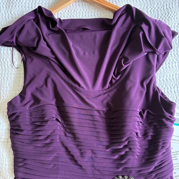 NWT Alex Evenings Dress Maxi 16 Purple Aubergine Cowl Pleat Mother of the Bride - Picture 9 of 16